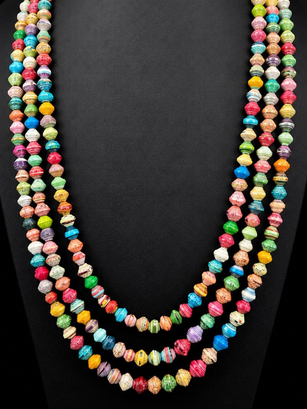 Handmade Recycled Uganda Paper Bead Long Wrap Necklace 84” Boho